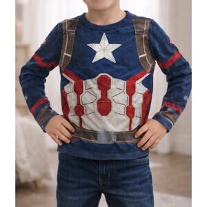 Marvel Captain America Boys Long Sleeve Shirt Size 6 Costume Graphic
